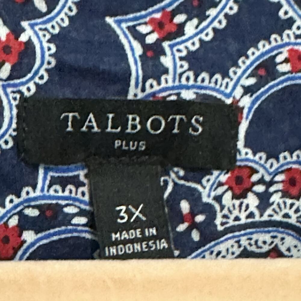 Talbots Paisley Top Plus size 3x Blue Ruffle Trip Popover Lightweight - Picture 3 of 9